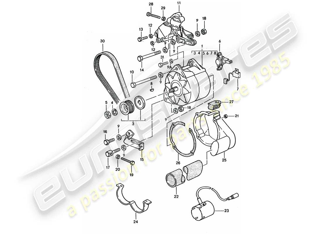 porsche 1992 (928) alternator part diagram