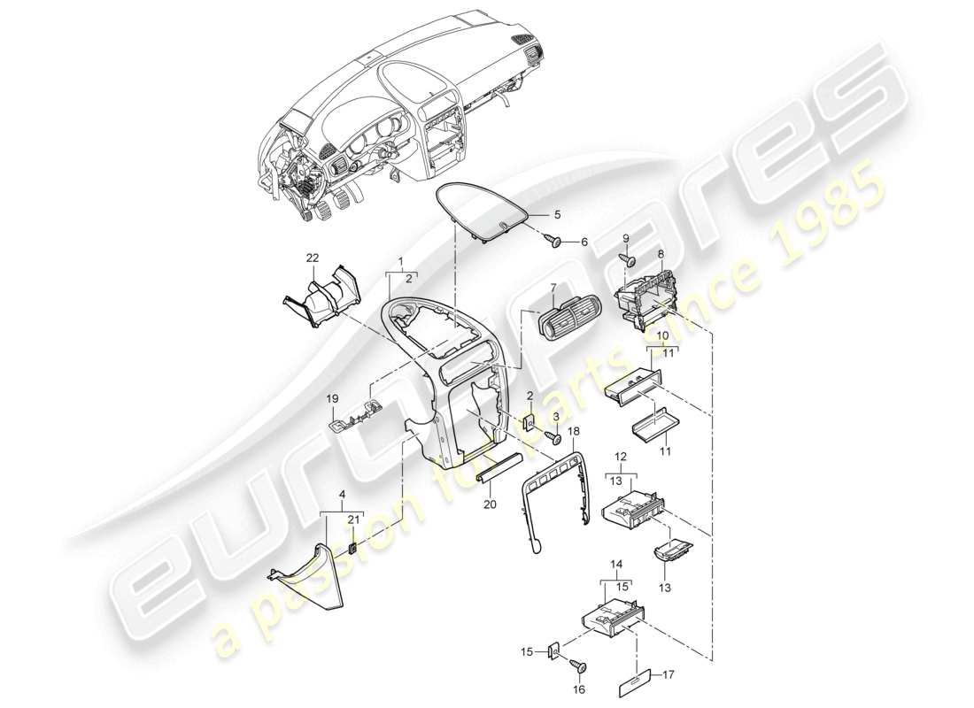 porsche 2010 (cayenne e1 9pa) instrument panel trim centre console accessories parts diagram