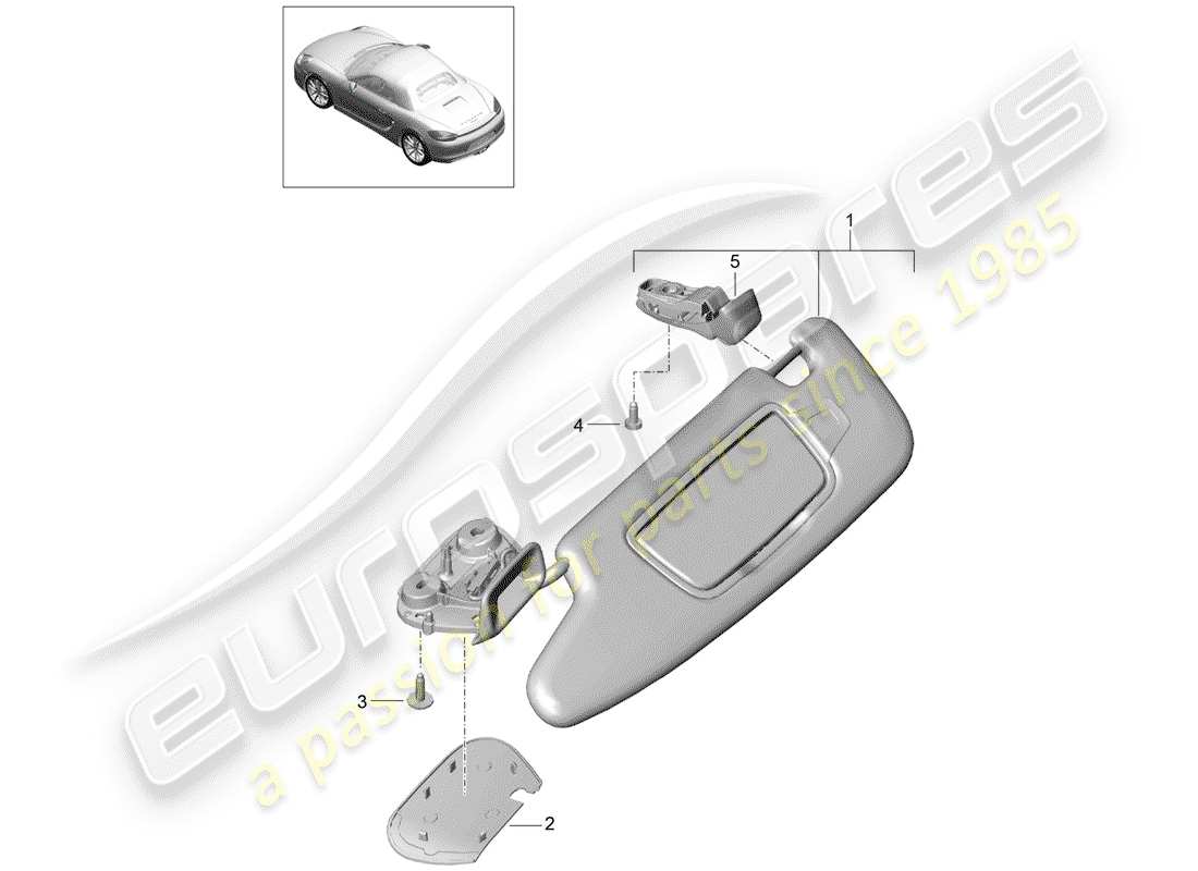 porsche 2016 (981 boxster) sun vizors parts diagram