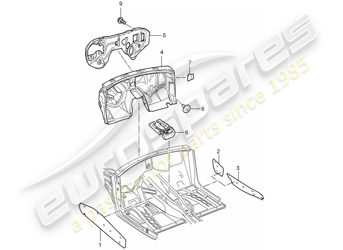 porsche 2009 (cayenne e1 9pa) sound absorber passenger compartment parts diagram