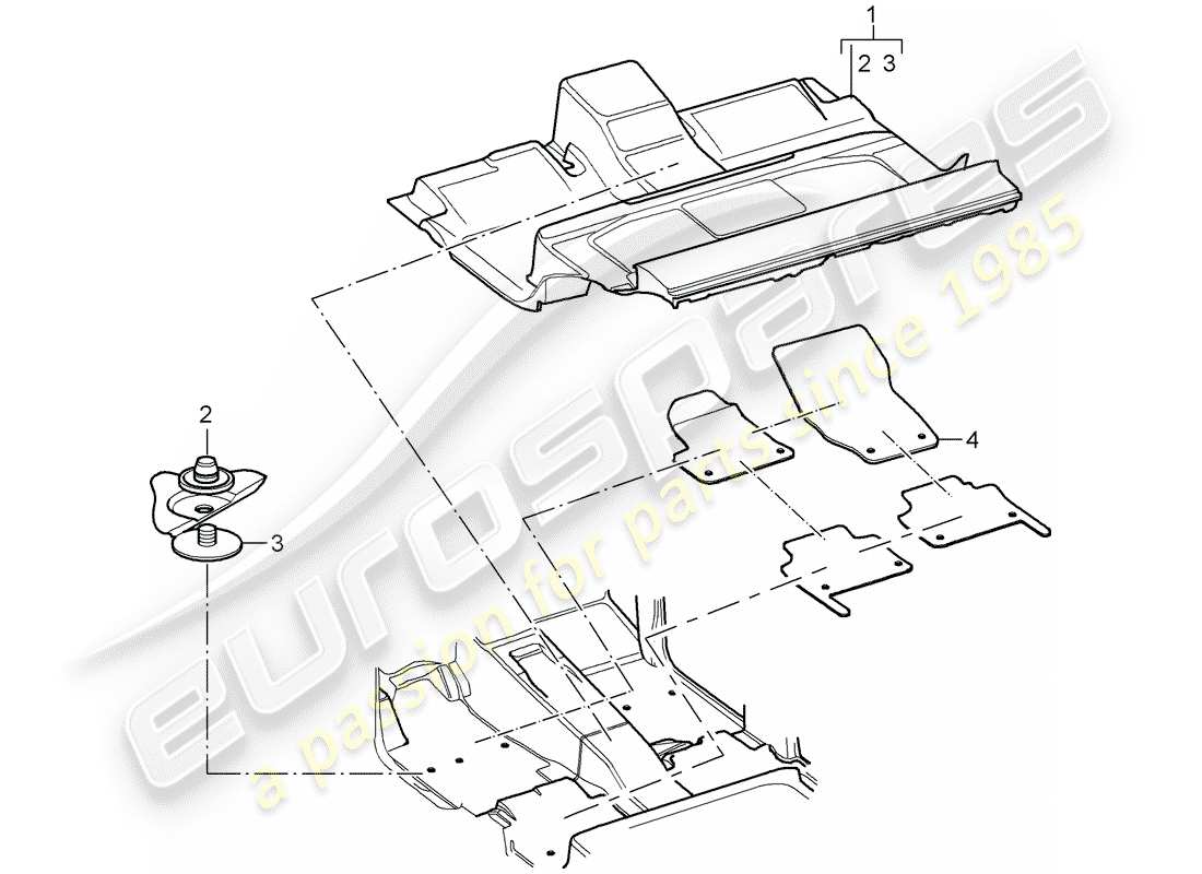 porsche 2009 (cayenne e1 9pa) flooring rear accessories parts diagram