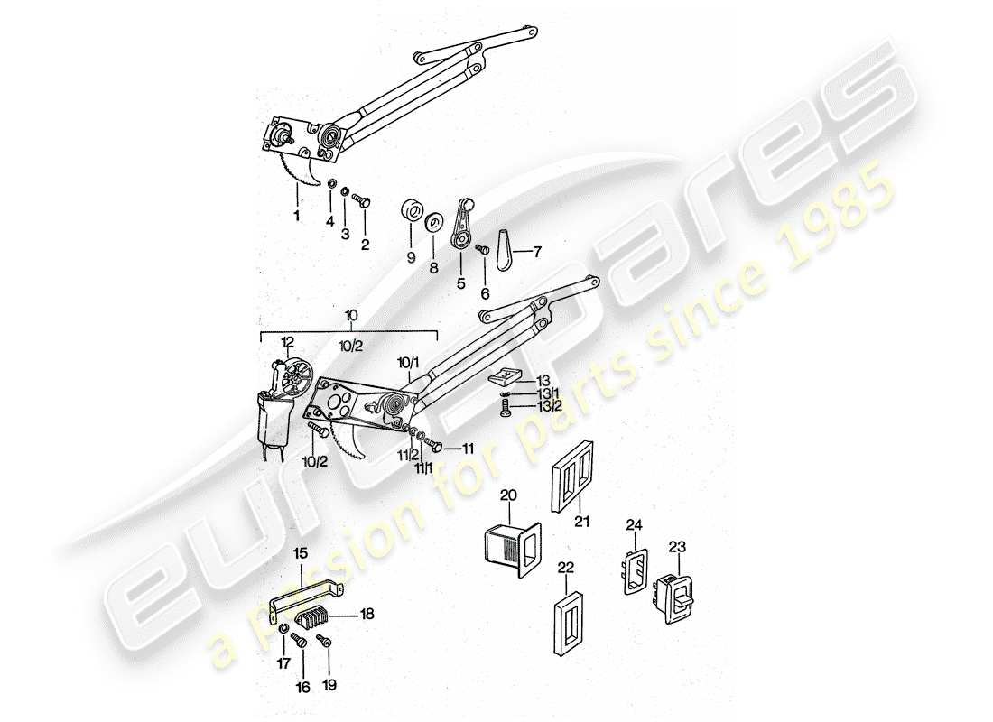 porsche 1976 (911 turbo) window regulator part diagram