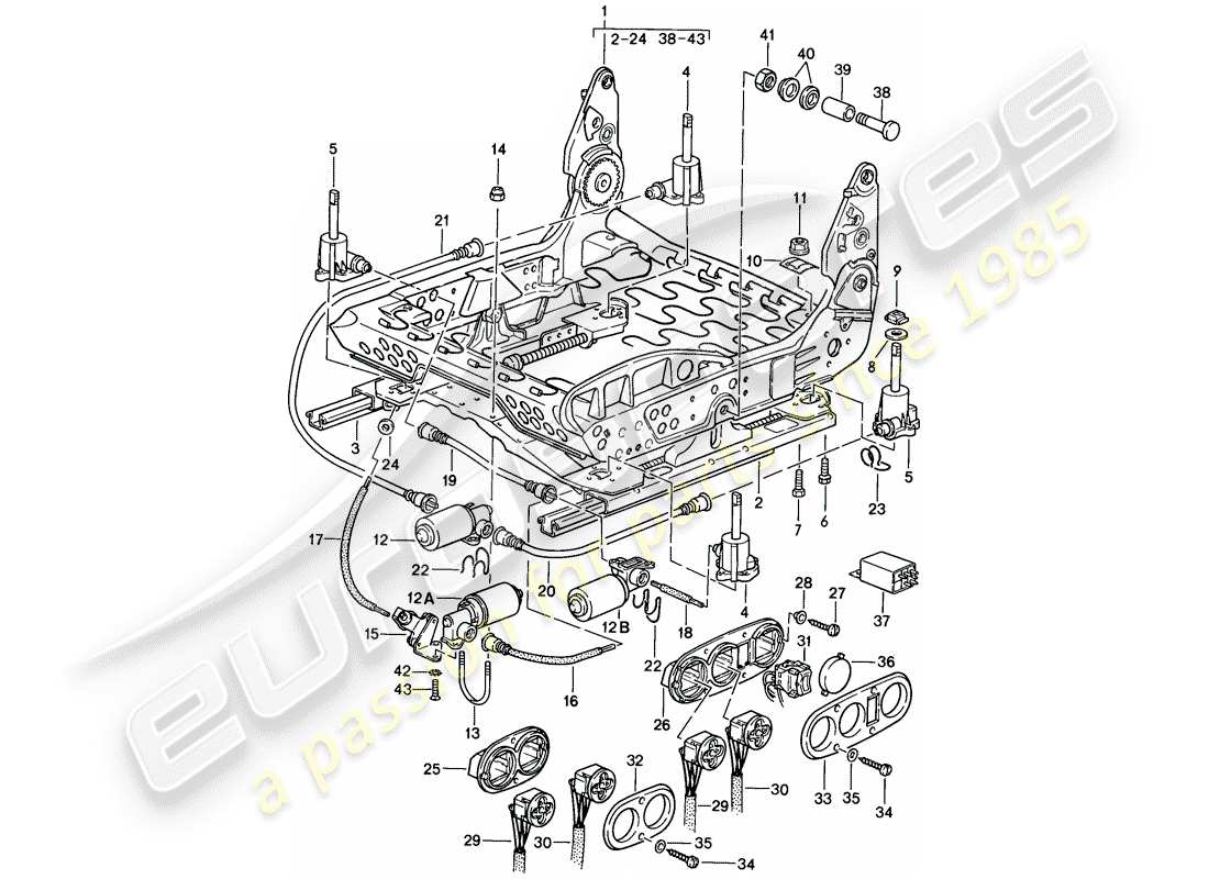 porsche 1986 (928) front seat - frame for seat - single parts - d - mj 1985>> part diagram