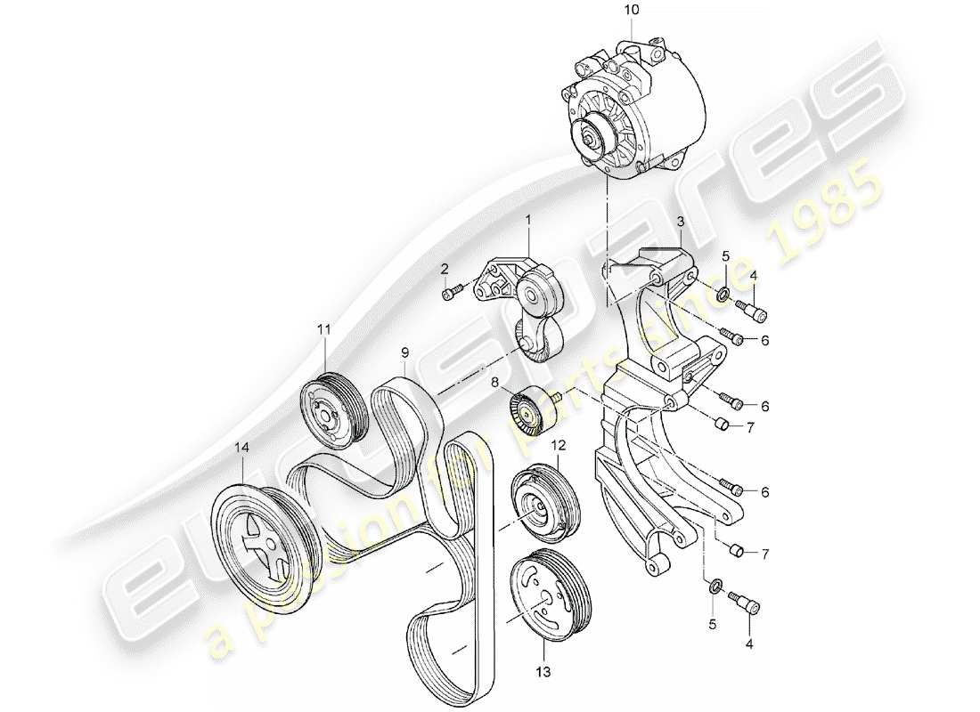 porsche 2006 (cayenne e1 9pa) belt tensioner damper list of 'v' belts d - mj 2004>> part diagram