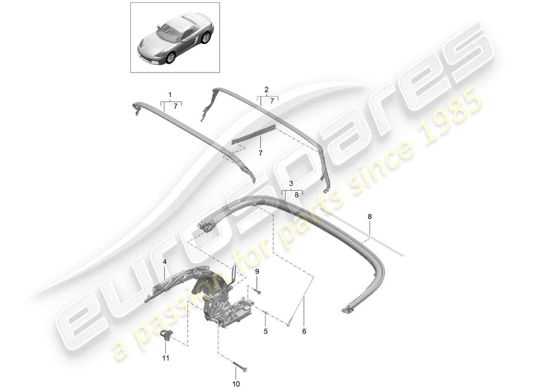 porsche 2020 (718 boxster) top frame individual parts parts diagram
