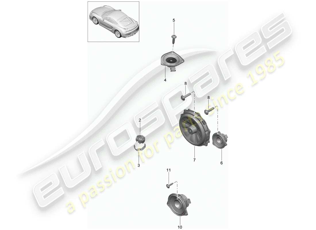 porsche 2016 (981 cayman gt4) loudspeaker part diagram