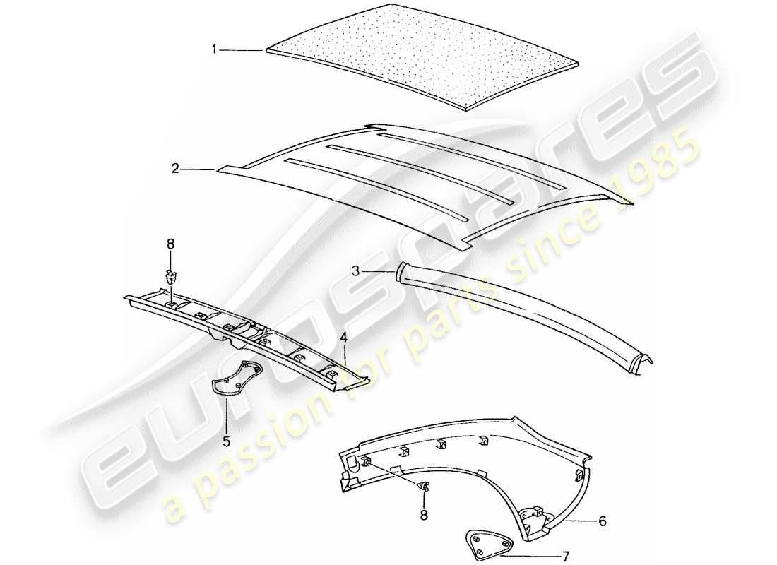porsche 1998 (986 boxster) hardtop interior equipment part diagram
