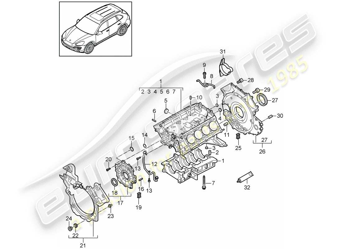 porsche 2018 (cayenne e2 92a) crankcase housing individual parts part diagram
