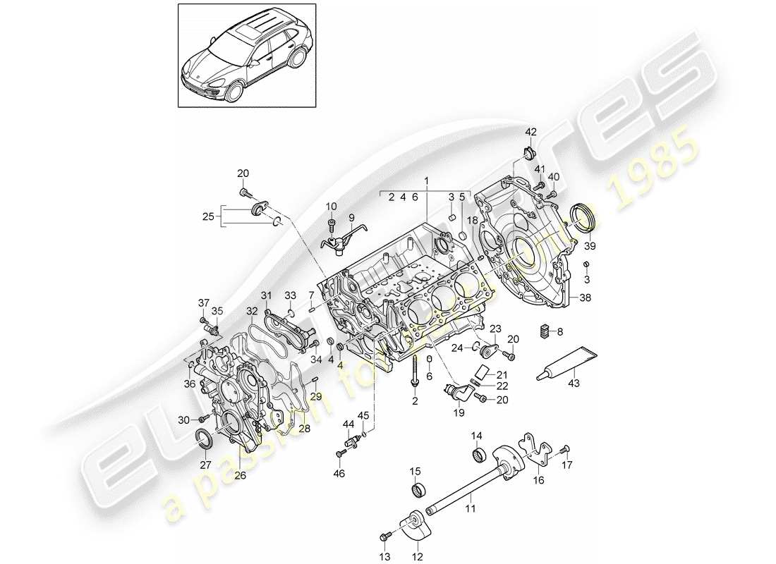 porsche 2017 (cayenne e2 92a) crankcase housing individual parts part diagram