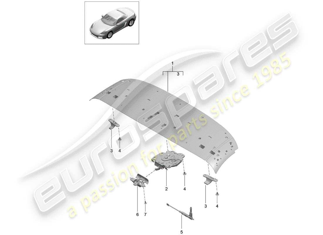 porsche 2020 (718 boxster) top frame front roof frame catch parts diagram