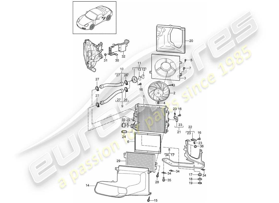 porsche 2012 (987 boxster) coolant cooling system 3 parts diagram