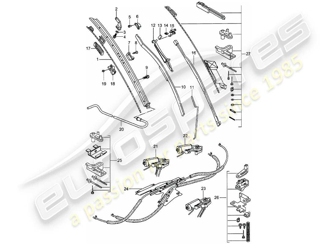 porsche 1995 (993) driving mechanism - glass roof part diagram