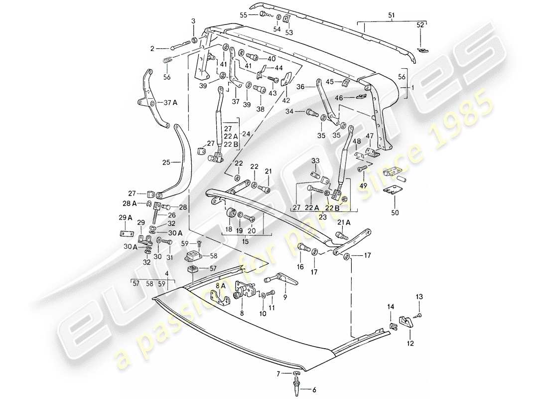 porsche 1986 (911) main bow - roof frame - single parts part diagram