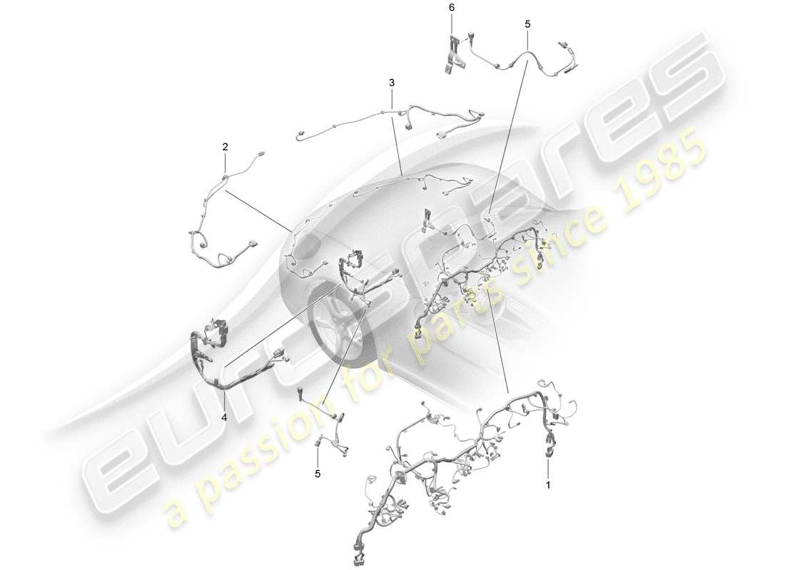 porsche 2020 (718 cayman) wiring looms front dashboard trim steering front axle differential part diagram