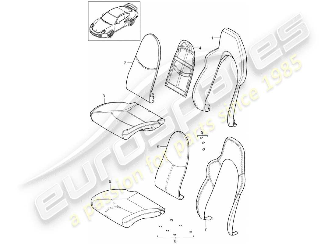 porsche 911 t/gt2rs (2011) foam part parts diagram