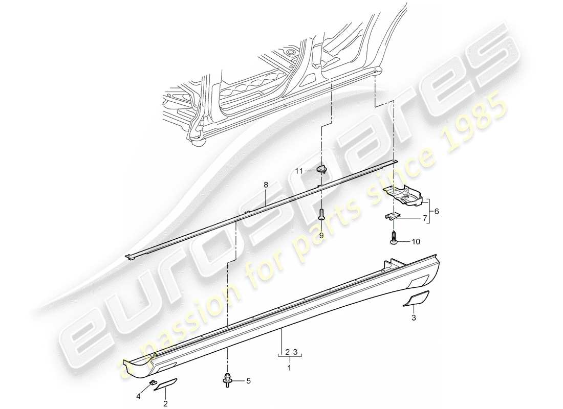 porsche 2008 (cayenne e1 9pa) trims accessories sill part diagram