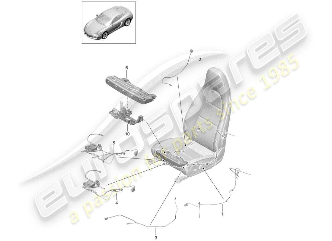 porsche 2014 (981 cayman) wiring looms switch control unit electric motor sports seat part diagram
