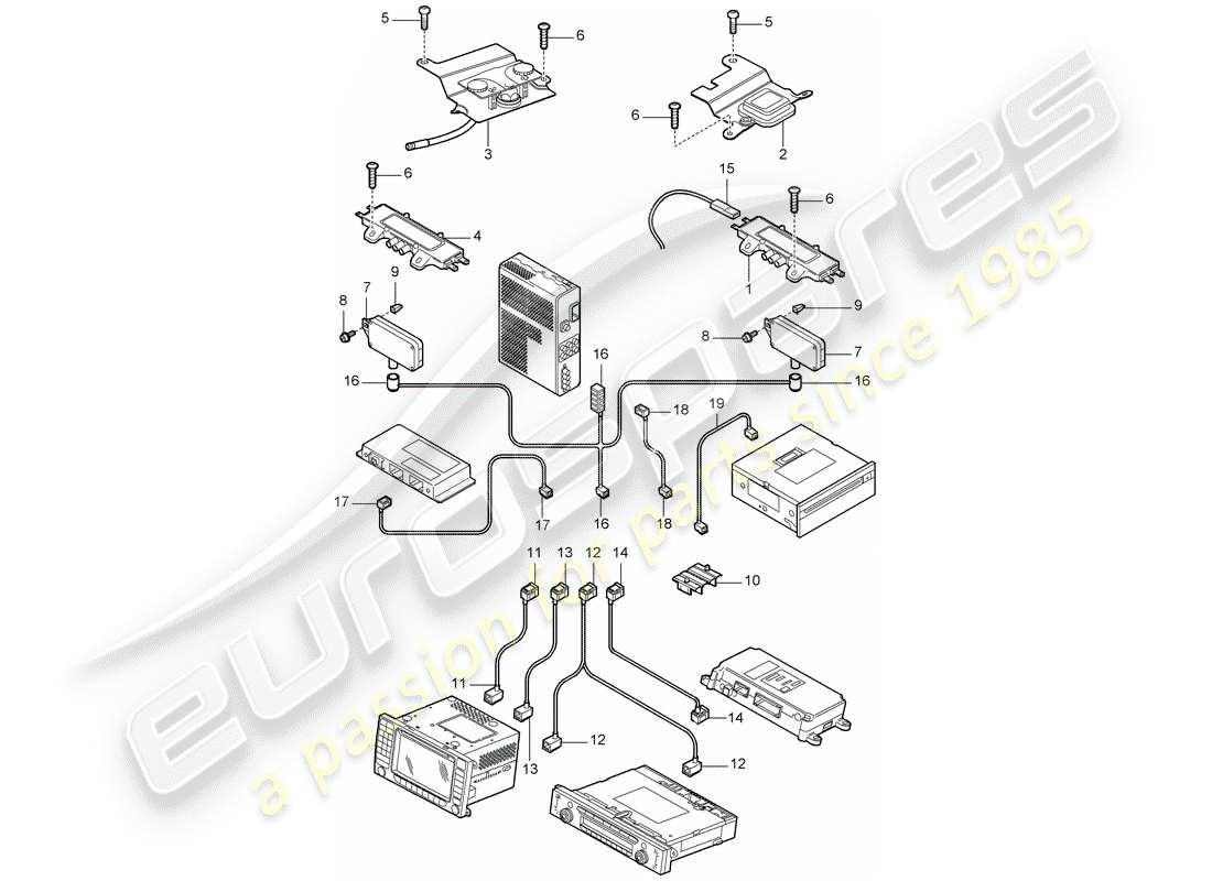 porsche 2008 (cayenne e1 9pa) aerial amplifier aerial d >>- mj 2008 part diagram
