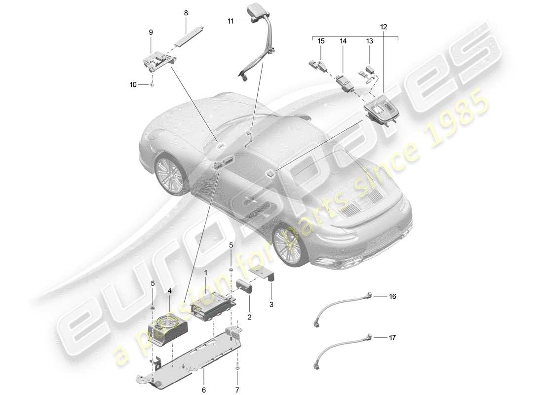 porsche 2016 (991-1 turbo) for models with telephone and emergency call part diagram