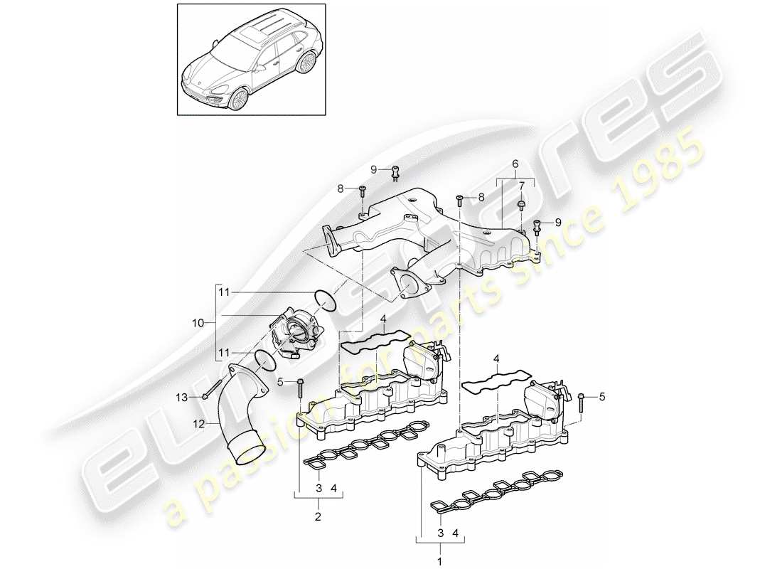 porsche cayenne e2 (2012) intake manifold parts diagram