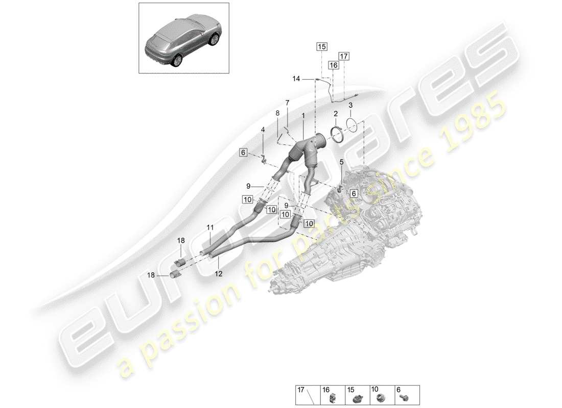 porsche 2020 (macan) catalytic converter petrol particulate filter lambda probe parts diagram