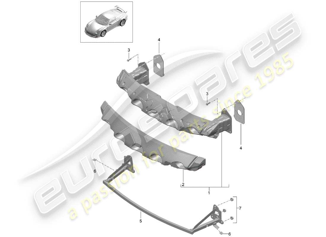 porsche 991r/gt3/rs (2019) bumper bracket part diagram
