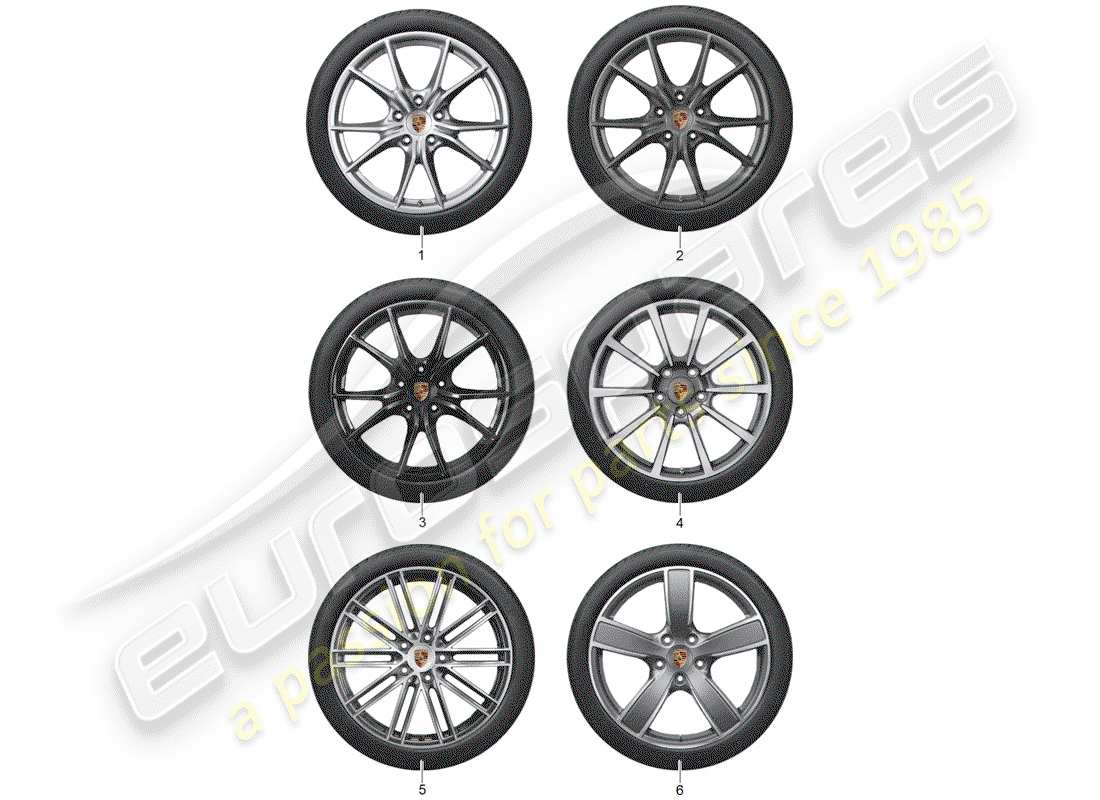 porsche 2014 (tequipment 98x/99x) 1 set aluminium rims with parts diagram