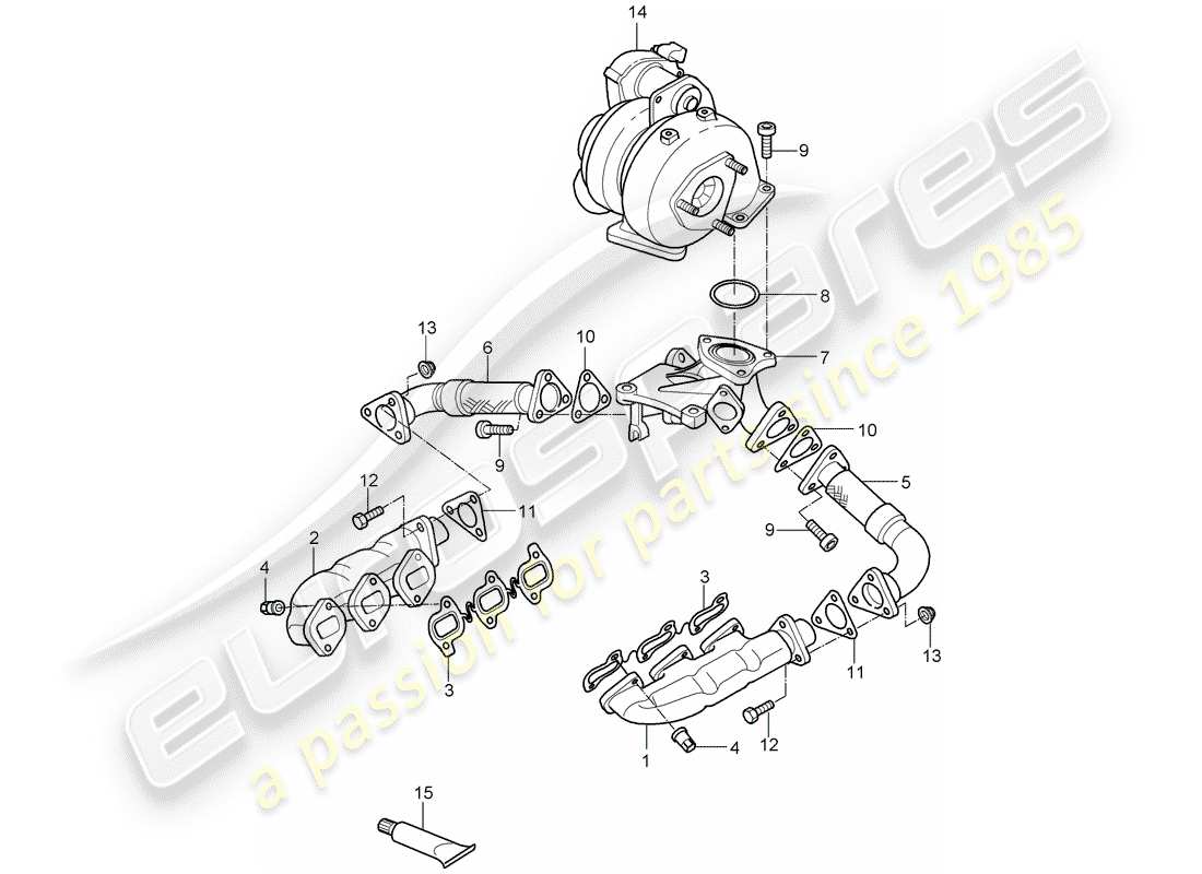 porsche 2008 (cayenne e1 9pa) exhaust system exhaust manifolds part diagram