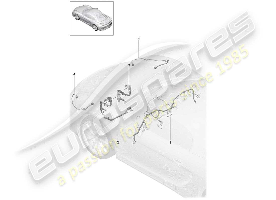 porsche 2016 (981 cayman gt4) wiring looms front dashboard trim cover steering front axle part diagram