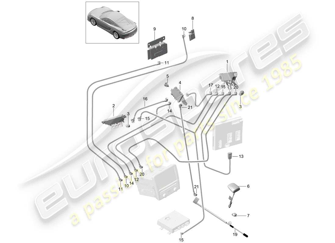 porsche 2016 (981 cayman gt4) aerial amplifier aerial connecting line part diagram