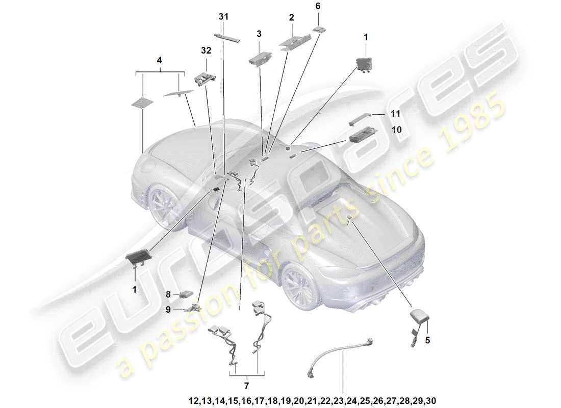 porsche 2020 (718 boxster spyder) aerial single wire parts diagram