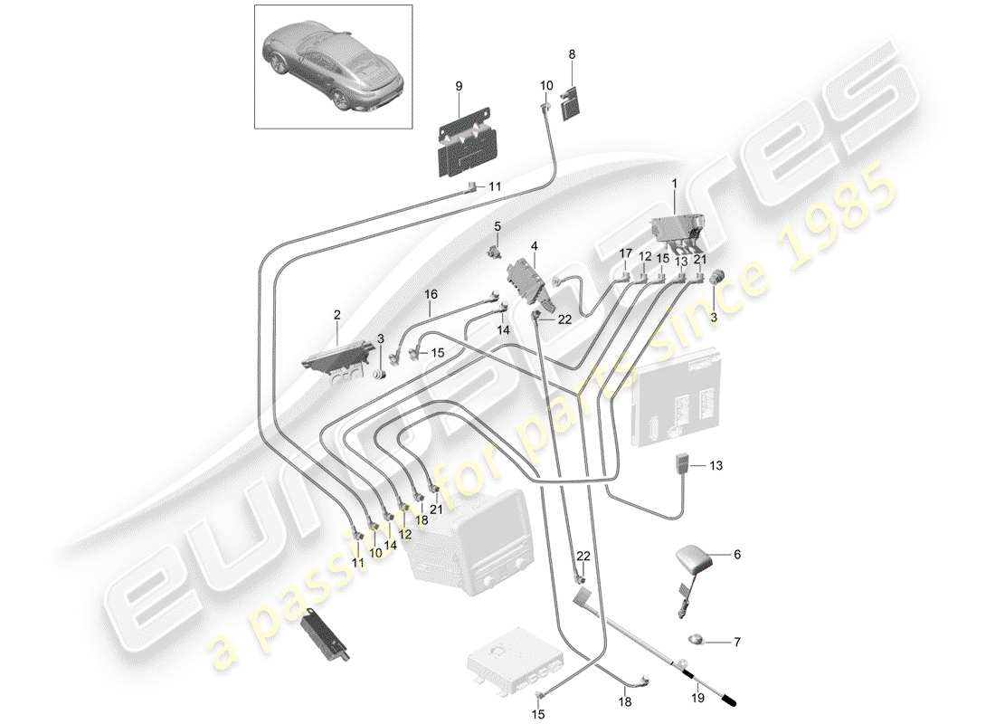 porsche 2016 (991-1 turbo) aerial amplifier aerial connecting line d >>- mj 2016 part diagram