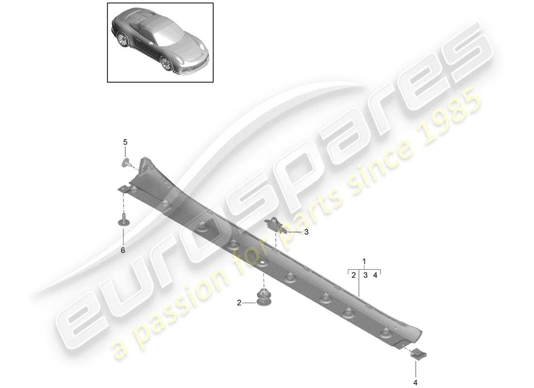porsche 2014 (991-1 r/gt3/rs) side member trim part diagram