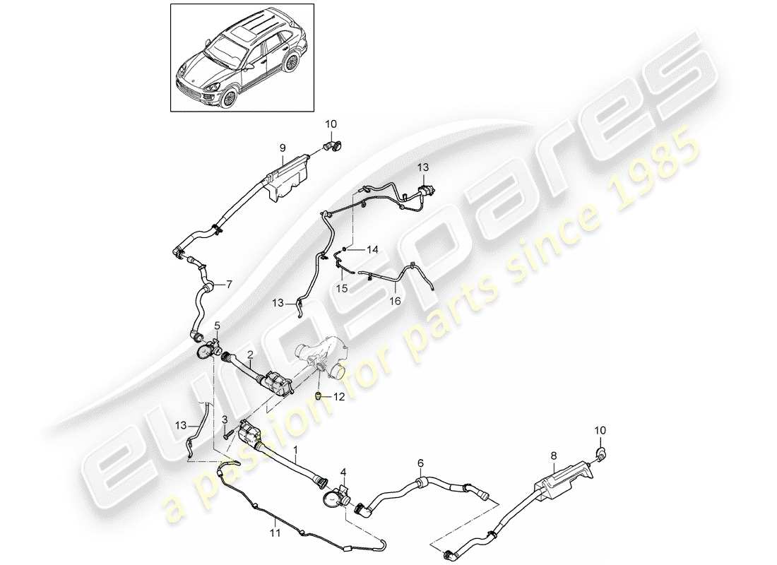 porsche 2013 (cayenne e2 92a) charge air cooler pressure pipe suction line part diagram