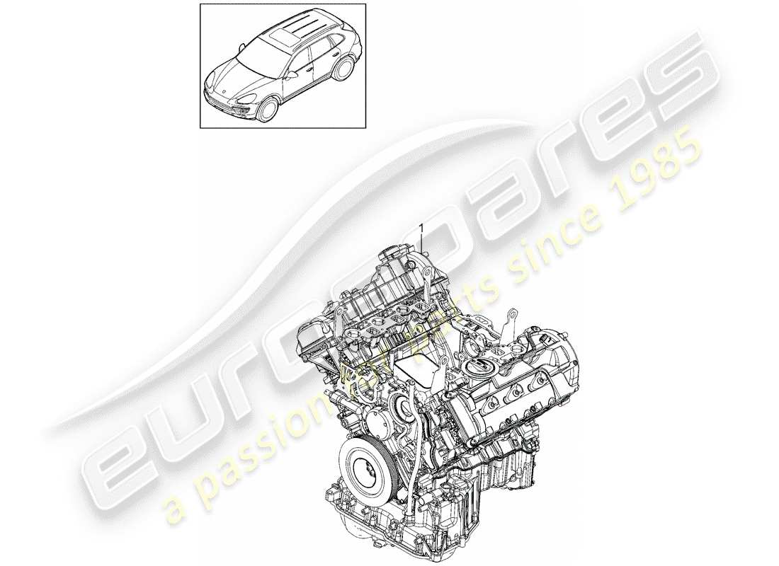 porsche 2018 (cayenne e2 92a) base engine comprising: valve cover cylinder head crankcase housing crankshaft piston oil sump part diagram