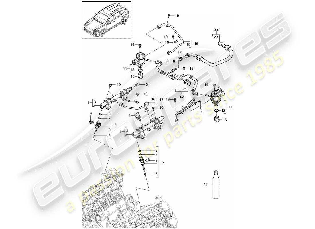 porsche cayenne e2 (2012) fuel collection pipe parts diagram