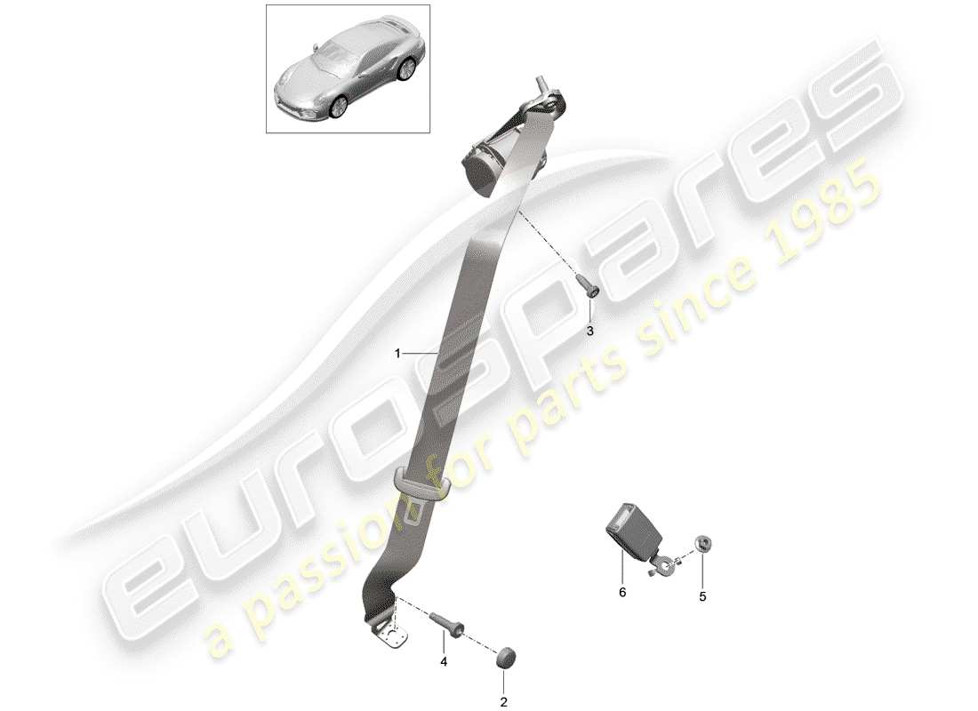 porsche 2016 (991-1 turbo) three-point safety belt rear d - mj 2015>> part diagram