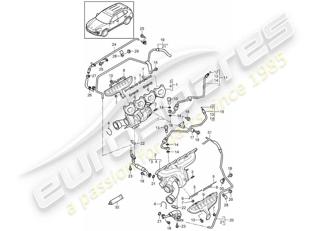 porsche cayenne e2 (2017) exhaust gas turbocharger parts diagram