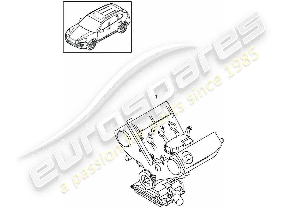 porsche 2013 (cayenne e2 92a) base engine comprising: valve cover cylinder head crankcase housing crank drive oil sump part diagram