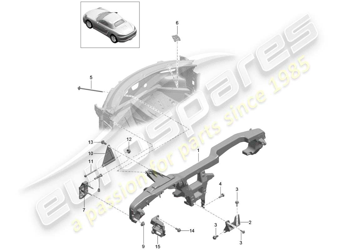 porsche 2020 (718 boxster) retaining frame dashboard parts diagram