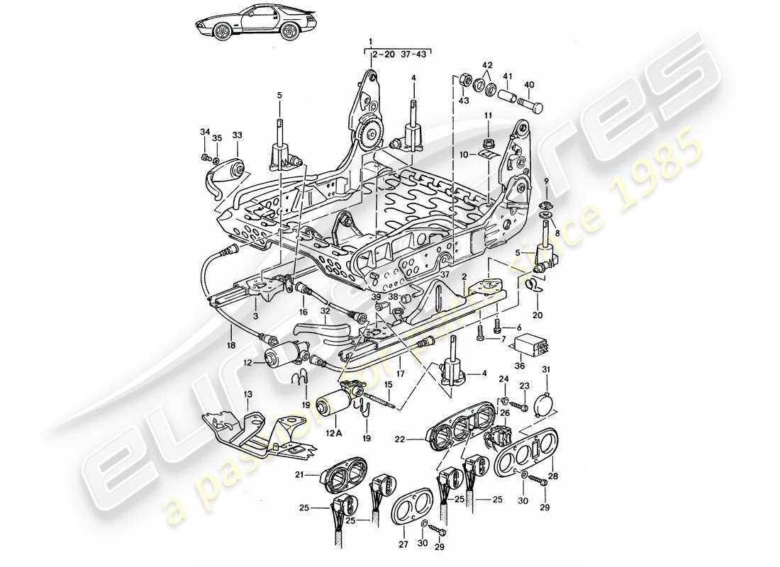 porsche seat 944/968/911/928 (1985) frame for seat - sports seat - electrically adjustable - d - mj 1987>> parts diagram