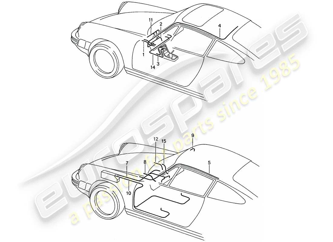 porsche 1989 (911) wiring harnesses - passenger compartment - body shell part diagram