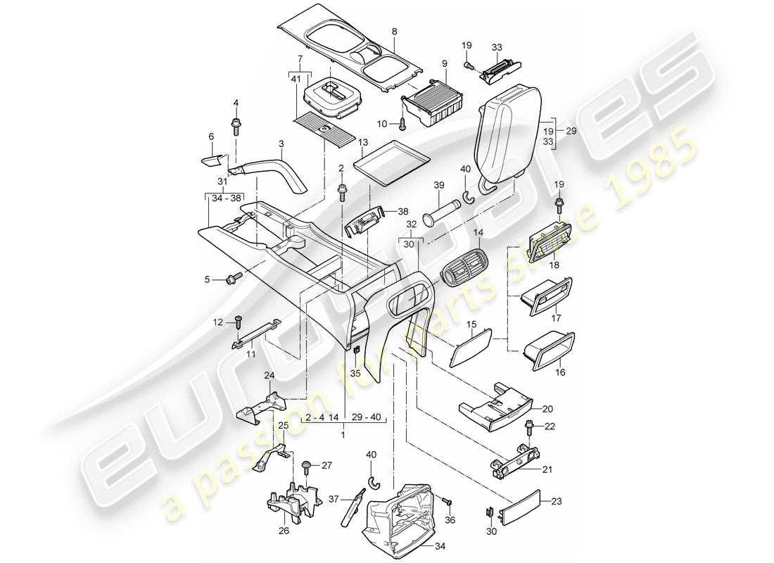 porsche 2009 (cayenne e1 9pa) centre console d - mj 2009>> parts diagram