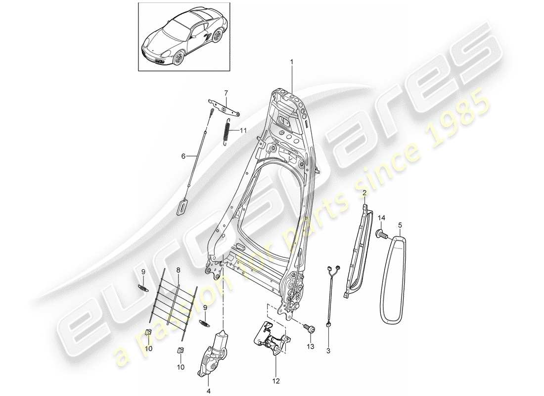 porsche 2010 (987 cayman) backrest frame standard seat comfort seat part diagram