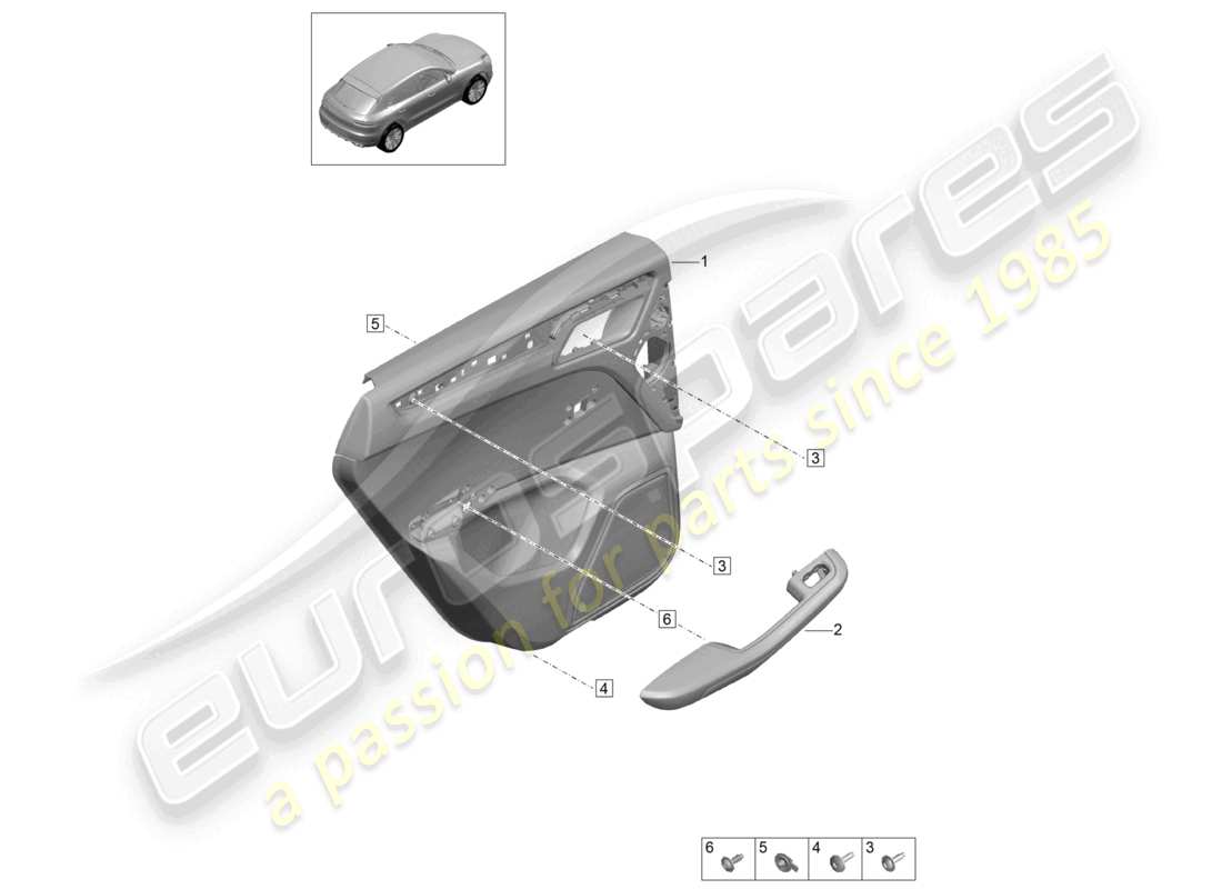 porsche 2020 (macan) door trim panels rear doors for vehicles with leather trim armrest (leather) interior lighting comfort parts diagram