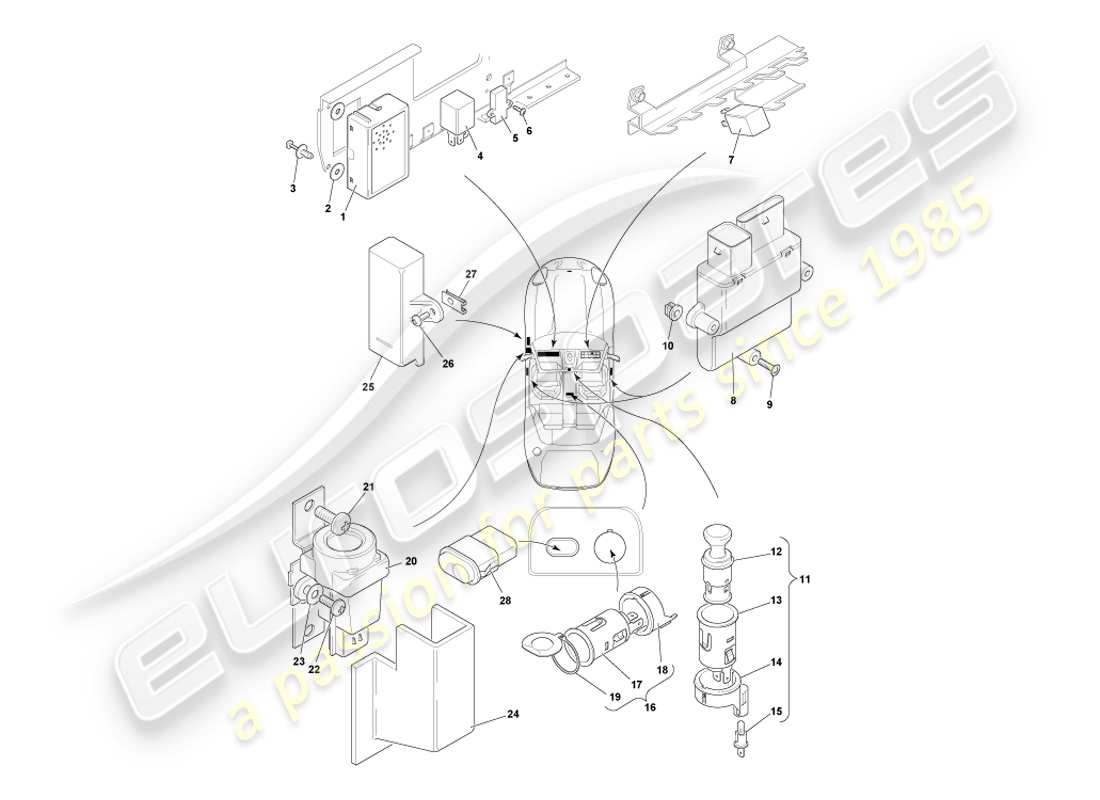 aston martin db7 vantage (2003) centrally mounted components part diagram