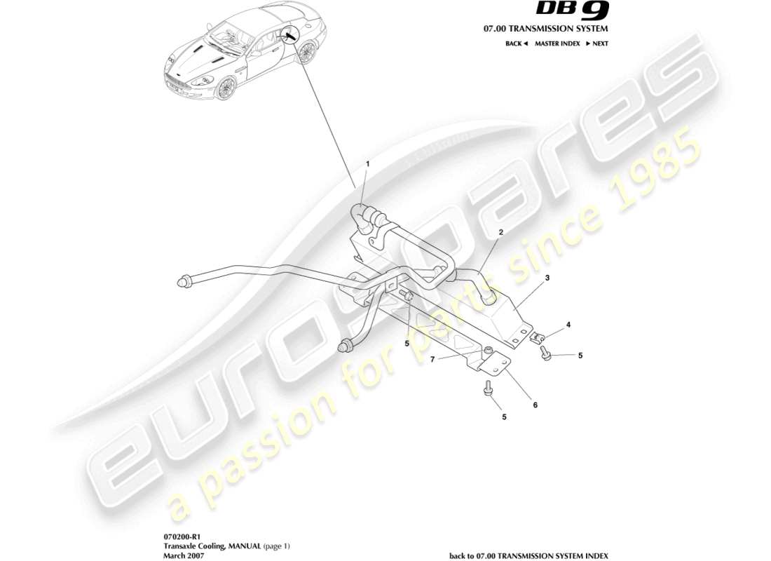 aston martin db9 (2009) transaxle cooling, manual parts diagram