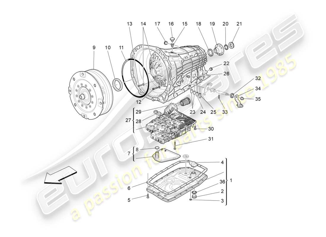 maserati granturismo (2013) gearbox housings parts diagram