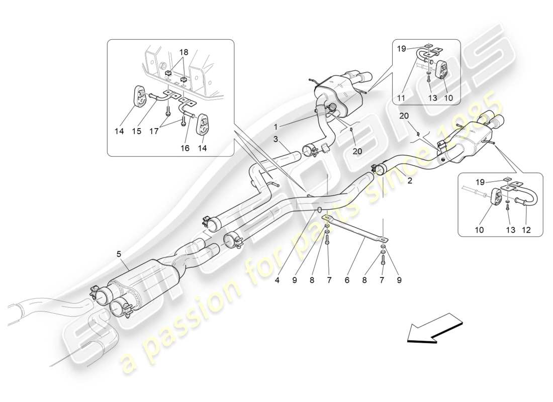 maserati granturismo (2013) silencers parts diagram