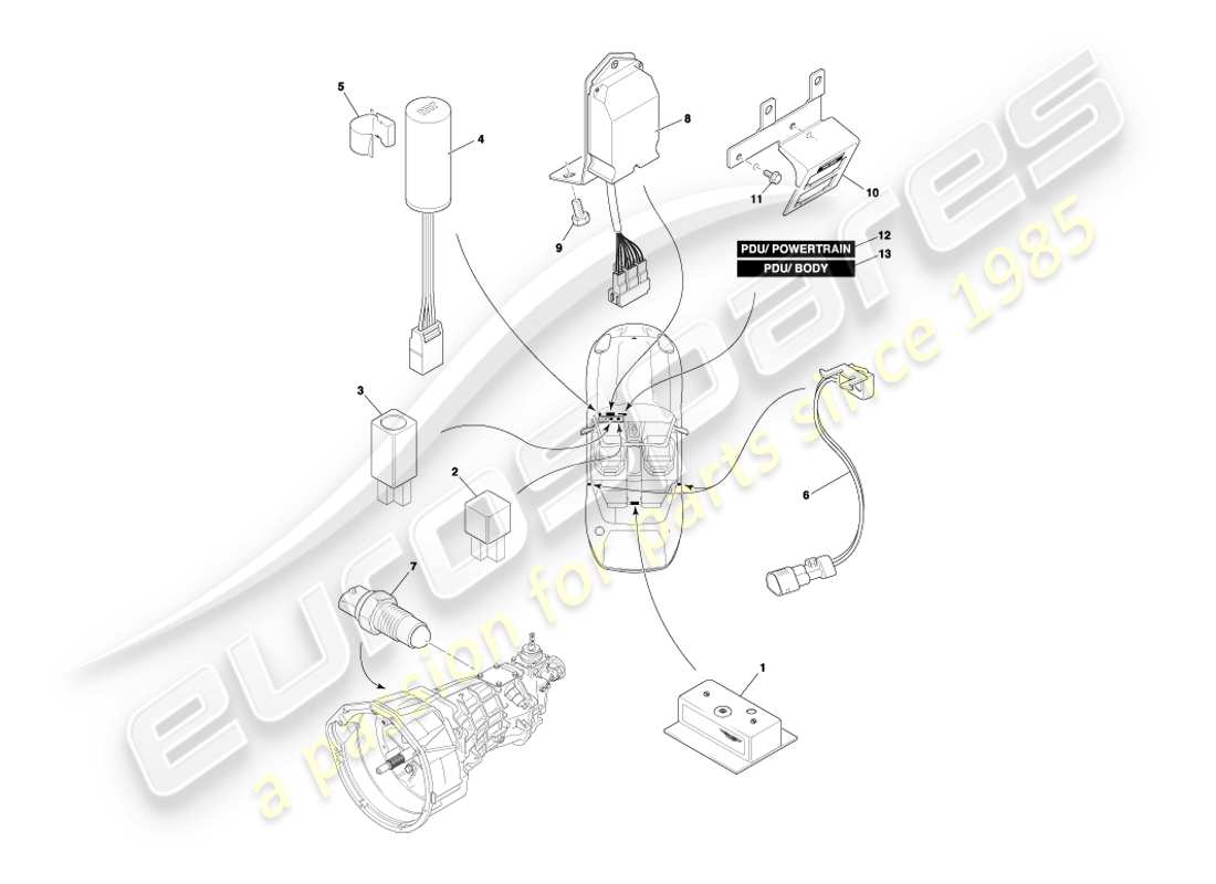 aston martin db7 vantage (2001) centrally mounted components part diagram